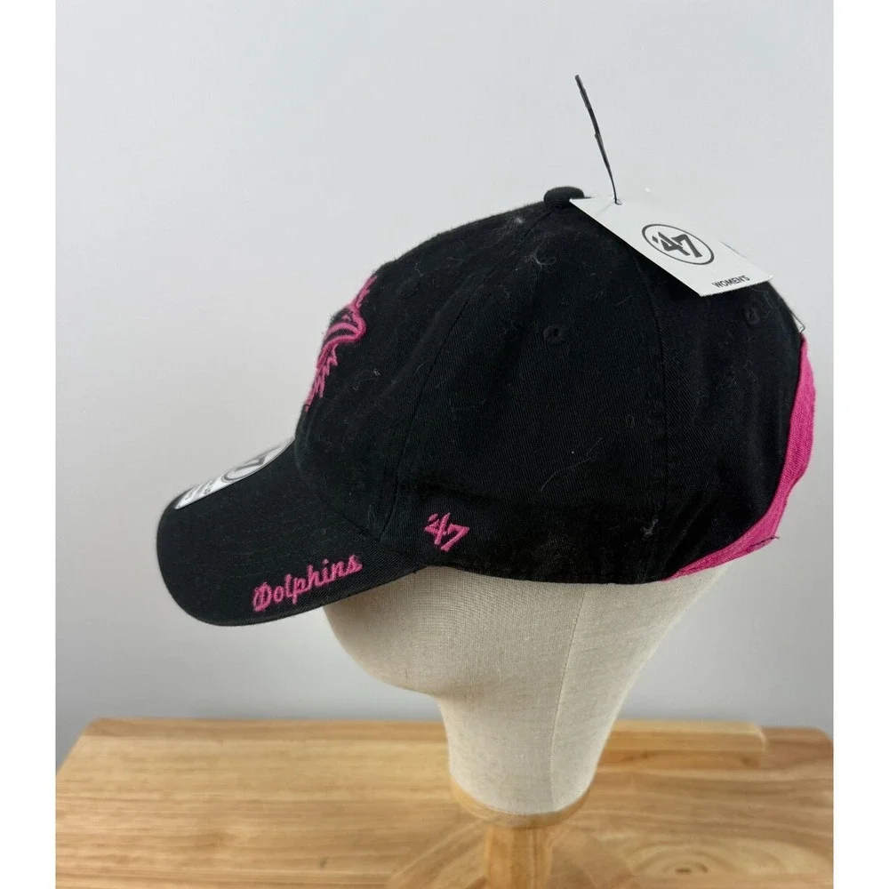 Miami Dolphins NFL 47 Clean Up Womens Hat Black Embroidered Pink Adjustable NEW